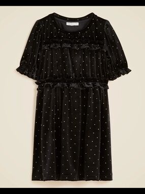 Crewcuts Girls Velvet Tiered Dress With Gold Accents, 5, Black/ Gold